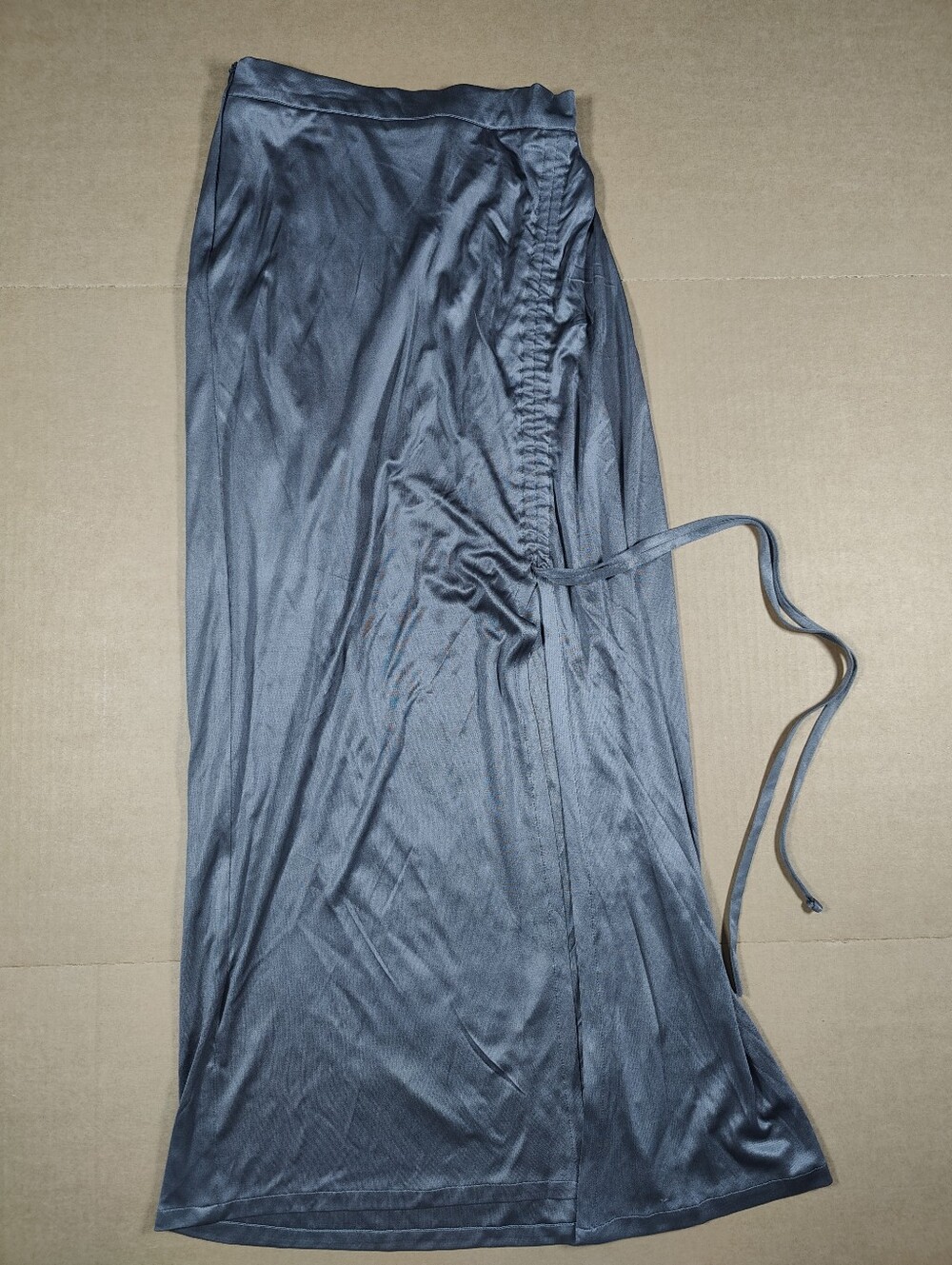 Daniela Corte 100% Silk Silver Gray Ruched Maxi Skirt Size 38 (S) Made In USA